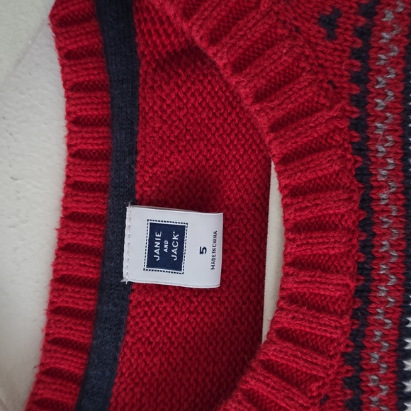 Janie and Jack Red and White Moose Crewneck Sweater Boys Size 5 - Picture 2 of 6